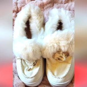 Womens white mocassin type slippers
